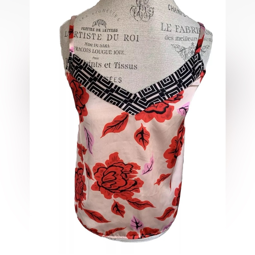 ▶️ Nema Satin Tank Top Womens M Floral Peony Print Sleeveless Blouse EUC